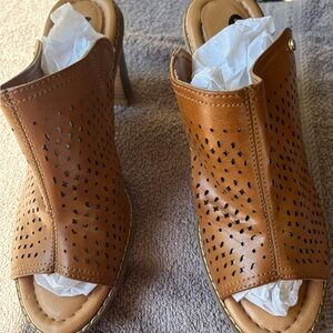 Dr. Scholl's Brown Peep-Toe Mules